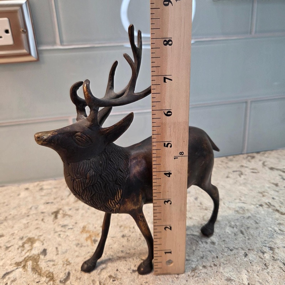 Vintage Bronze Stag Figurine Standing Deer Antler Statue Made in India 8.5 Inch - Picture 3 of 12